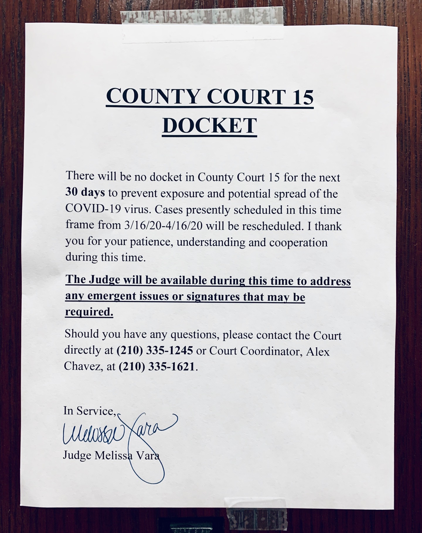 Bexar County court notice, March 2020