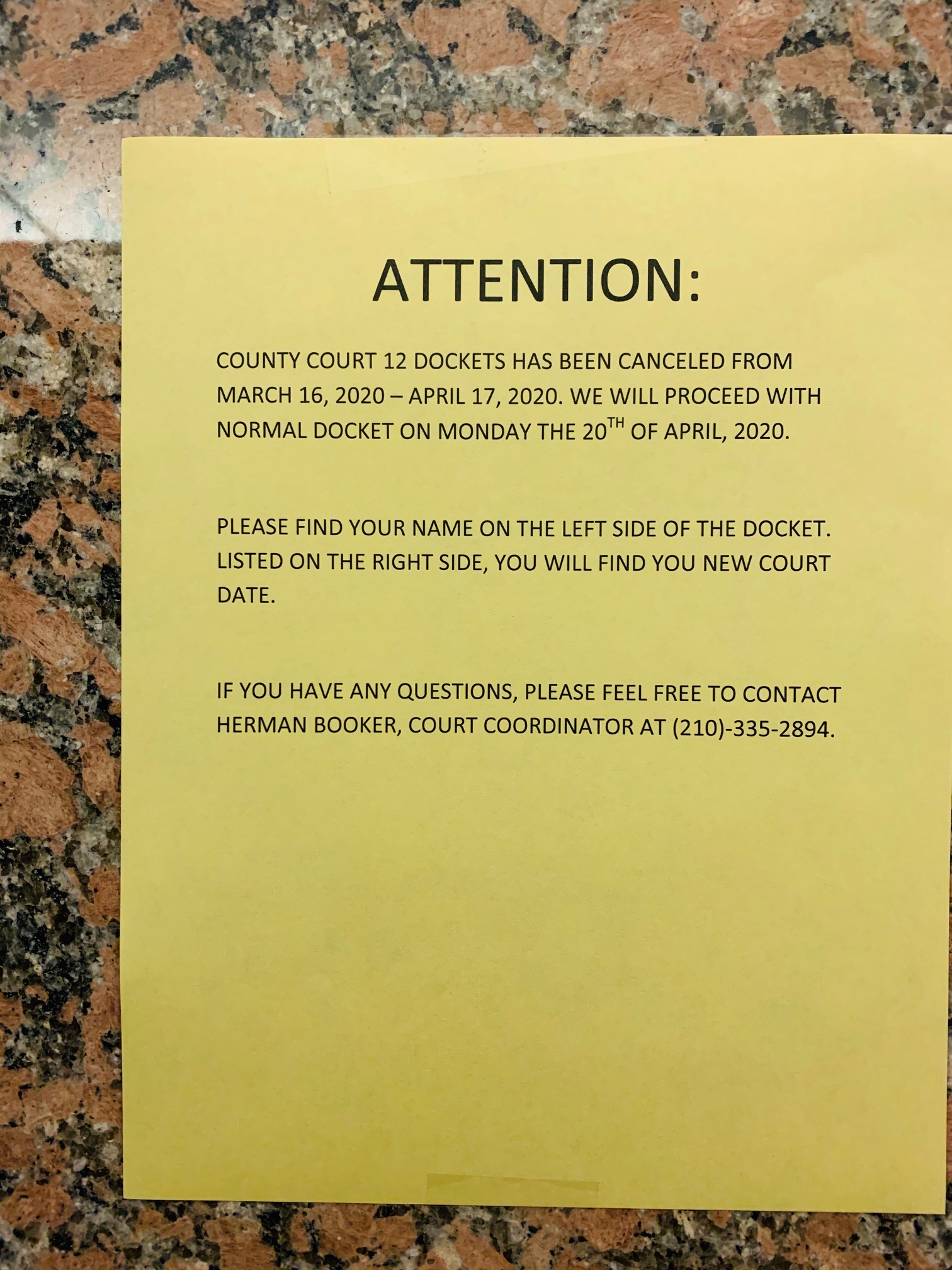 Bexar County court notice, March 2020