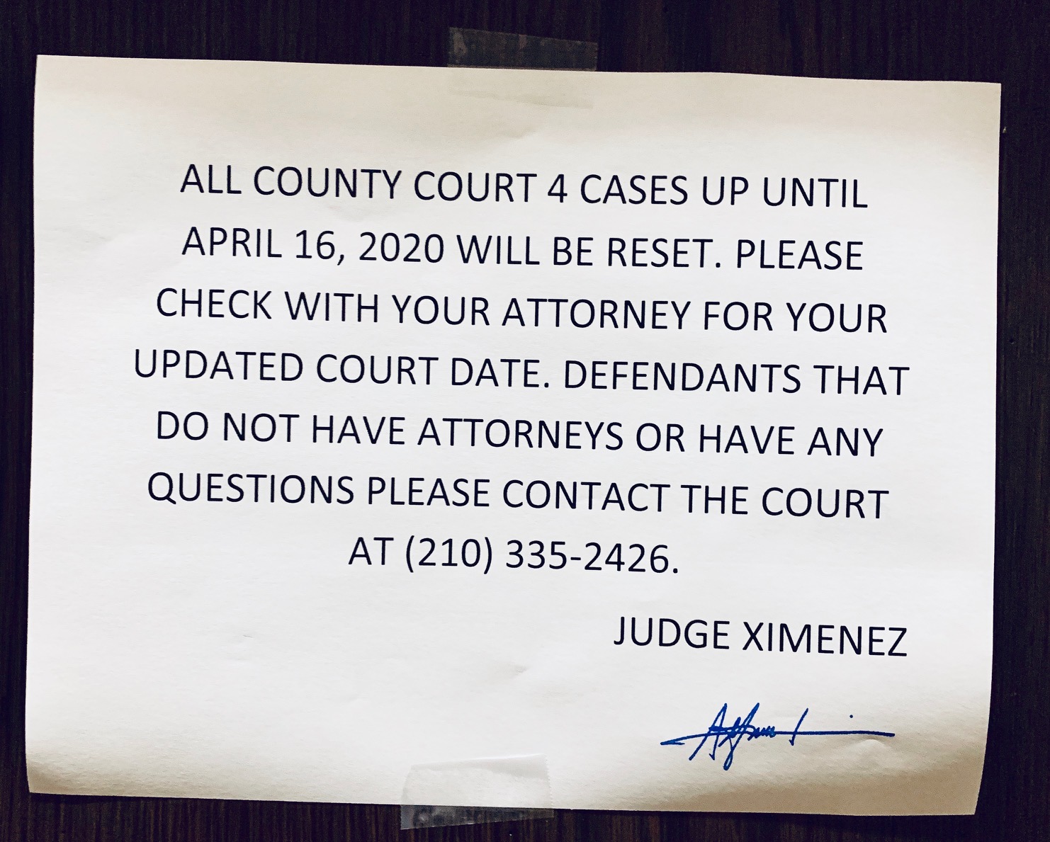 Bexar County court notice, March 2020