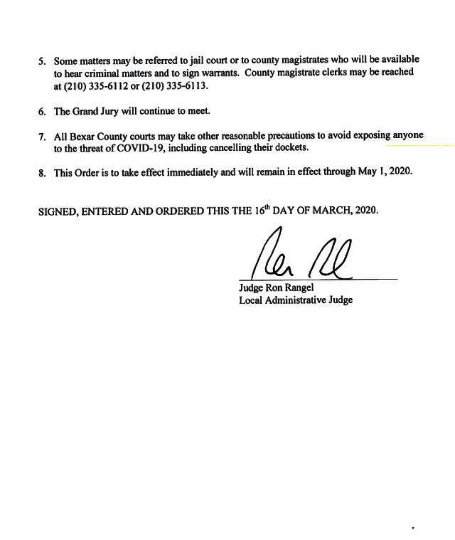 Bexar County court notice, March 2020